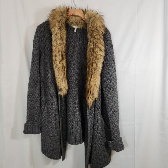 Joie Faux fur sweater cardigan coat wool yak blend - Picture 7 of 11